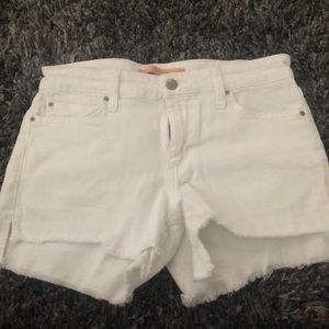 White Denim Shorts With Fringe